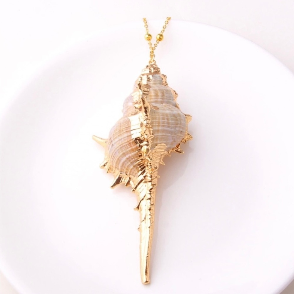 New! Natural Shell Handmade Dipped Gold Necklace - Picture 2 of 2